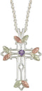 Amethyst Pointed Cross Pendant Necklace, Sterling Silver, 12k Green and Rose Gold Black Hills Gold Motif, 18"