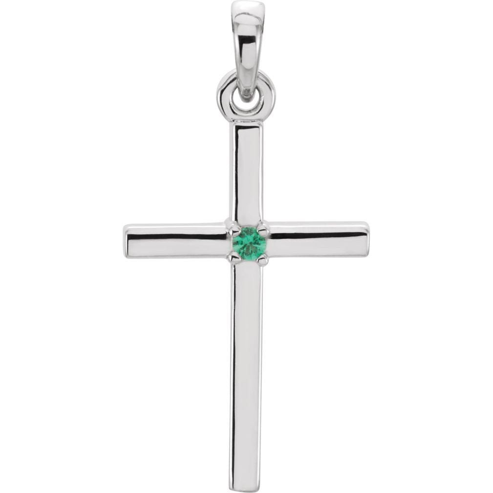 Platinum Emerald Inset Cross Gold Pendant (22.65x11.4MM)