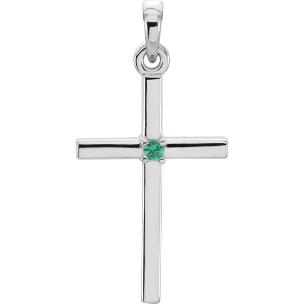 Platinum Emerald Inset Cross Gold Pendant (22.65x11.4MM)