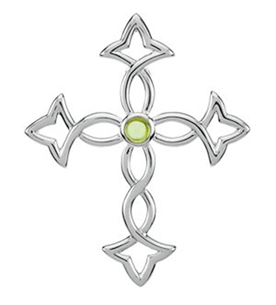 Genuine Peridot Cross 14k White Gold Pendant