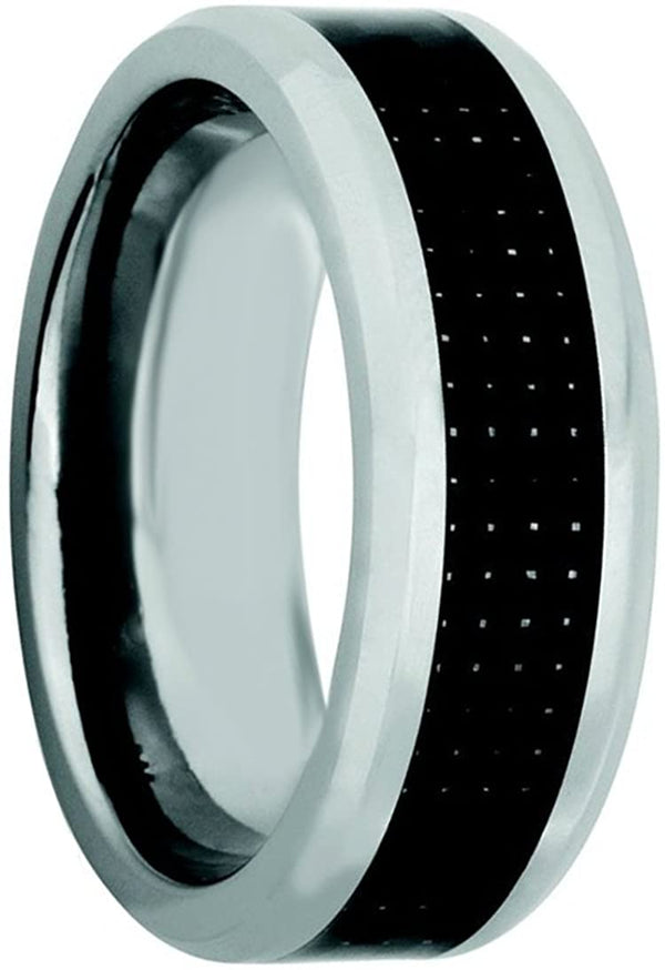 Men's Titanium, Black Carbon Fiber Inlay 8MM Comfort-Fit Band, Size 10.25