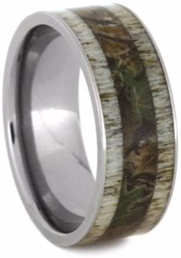 Deer Antler, Camouflage 9mm Titanium Comfort-Fit Wedding Ring, Size 15