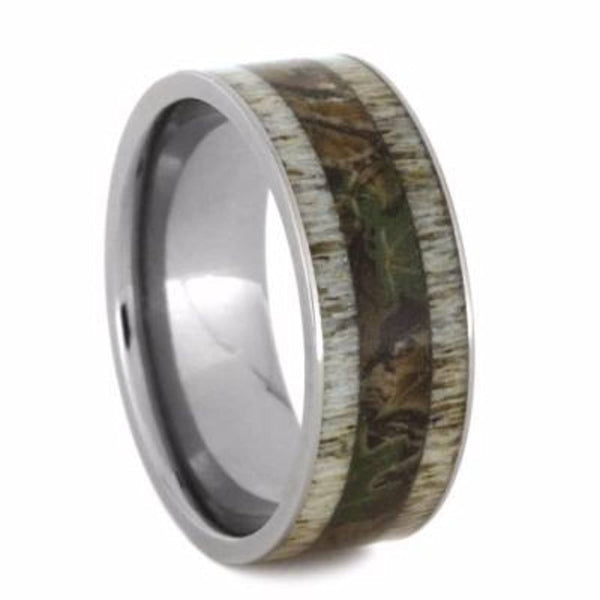 Deer Antler, Camouflage 9mm Titanium Comfort-Fit Wedding Ring