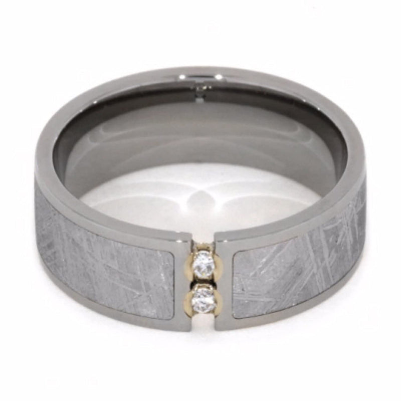 2-Stone Tension Set White Sapphires, Gibeon Meteorite 8mm Comfort-Fit Titanium Wedding Band, Size 6.75