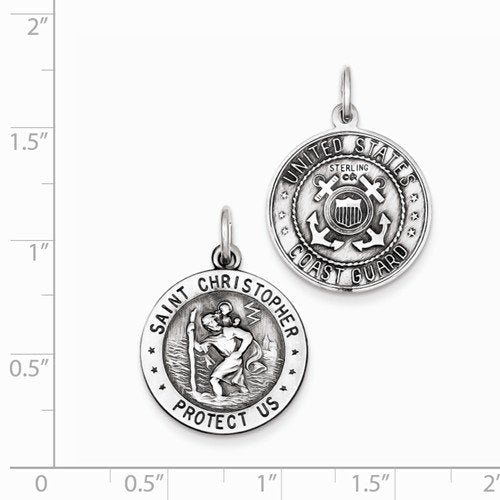 Sterling Silver St. Christopher US Coast Guard Medal (25X20MM)