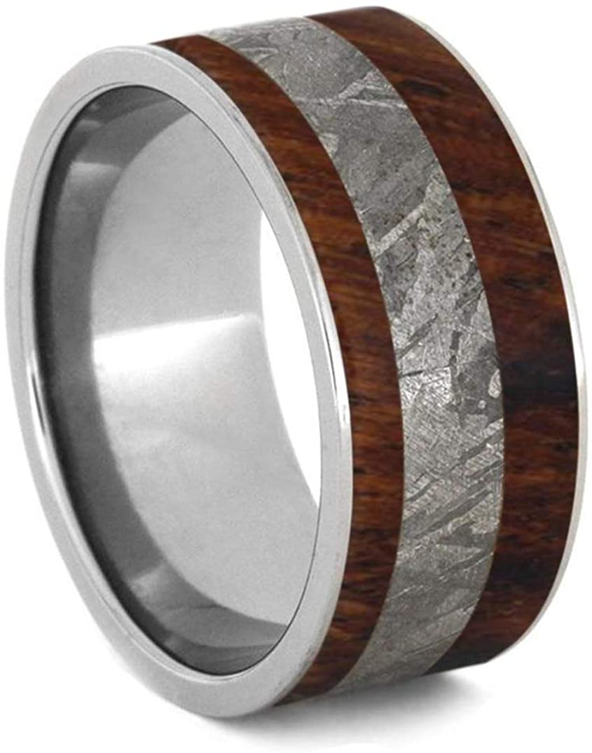 Gibeon Meteorite, Afzelia Wood 10mm Comfort-Fit Matte Flat Titanium Band, Size 5.75