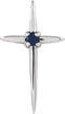 Solitaire Blue Sapphire Cross Rhodium-Plated 14k White Gold Pendant (17.75X10MM)