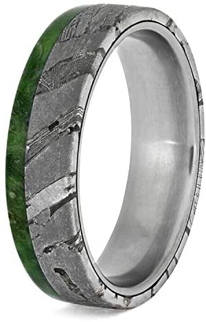 Seymchan Meteorite, Green Box Elder Burl Wood 6mm Comfort-Fit Titanium Matte Band, Size 11.25