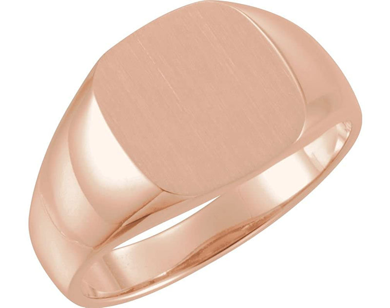 Men's Open Back Brushed Signet Semi-Polished 18k Rose Gold Ring (12mm) Size 10