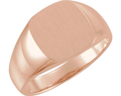 Men's Open Back Brushed Signet Semi-Polished 14k Rose Gold Ring (12mm) Size 10
