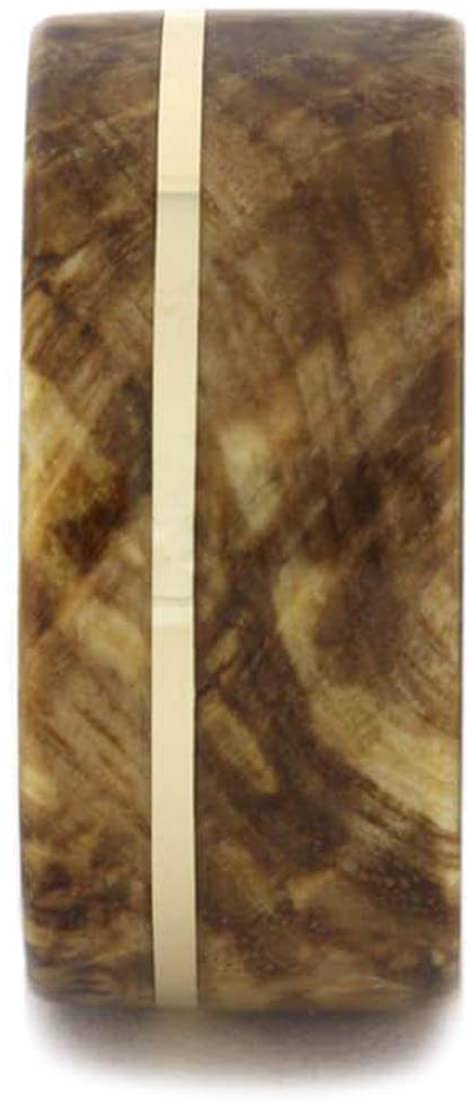 Black Ash Burl, 14k Yellow Gold Pinstripe 8mm Comfort-Fit Titanium Band, Size 11.75