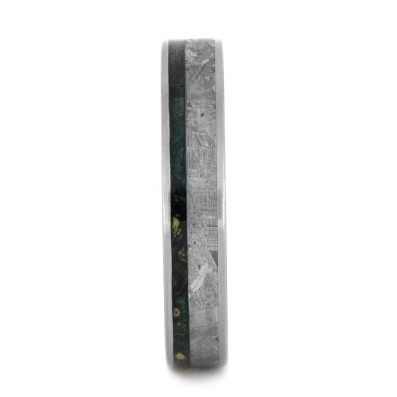 Gibeon Meteorite, Green Box Elder Burl Wood 4mm Comfort-Fit Matte Titanium Band
