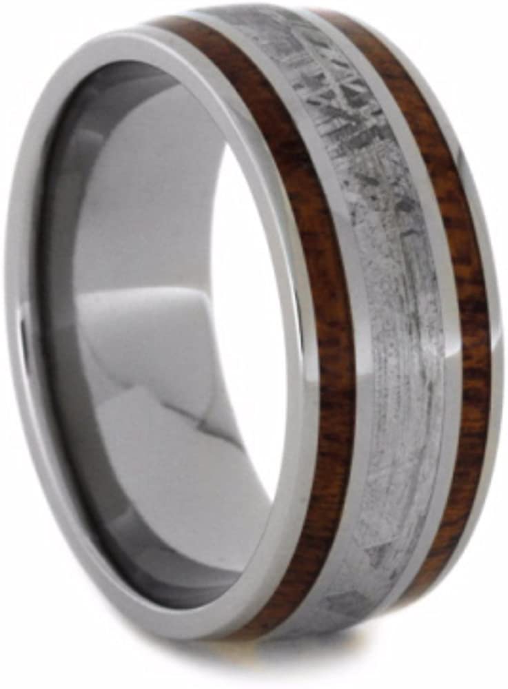 Gibeon Meteorite and Mahogany Wood 9mm Comfort-Fit Titanium Wedding Band, Size 9