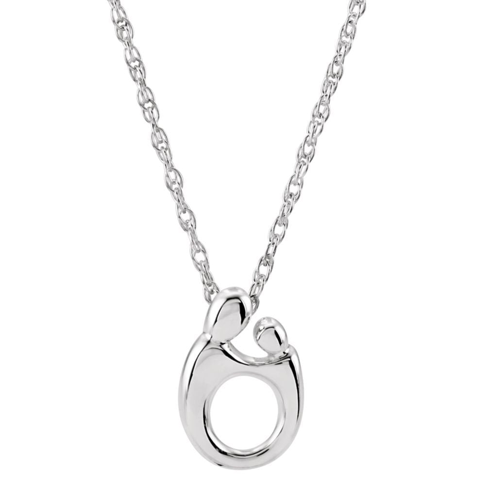 Mother and Child Rhodium Plated Sterling Silver Necklace, 18"