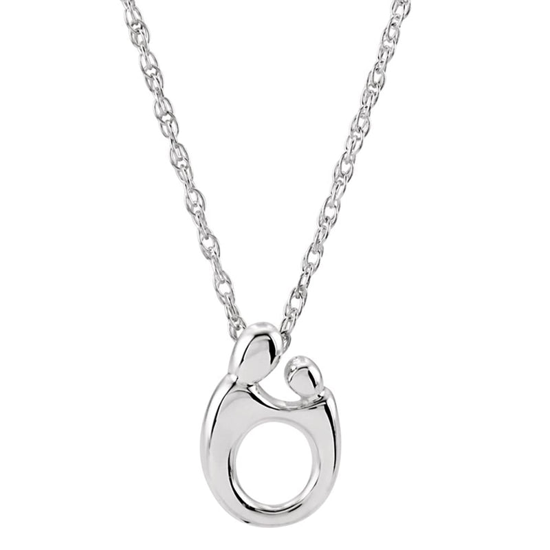 Petite Mother and Child Rhodium Plated Sterling Silver Necklace, 20"