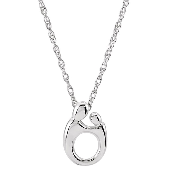 Mother and Child Rhodium Plated Sterling Silver Necklace, 20"