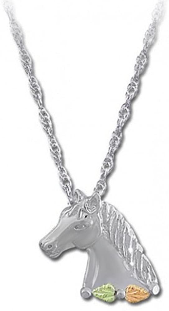 Scultped Horse Pendant Necklace, Sterling Silver, 12k Green and Rose Gold Black Hills Gold Motif, 18"