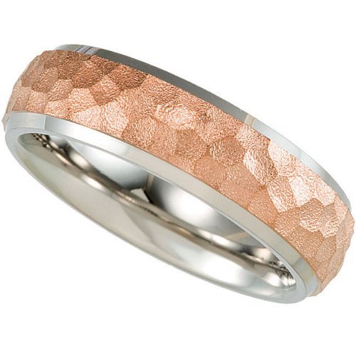 Rose Gold IP Hammered Dome Comfort-Fit 7mm Titanium Band