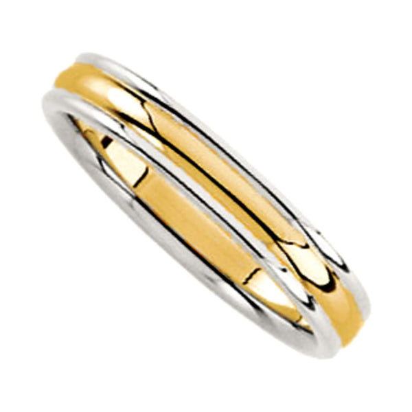 14k Yellow and White Gold 4mm Slighty Domed Edged Comfort Fit Design Band, Size 7.5