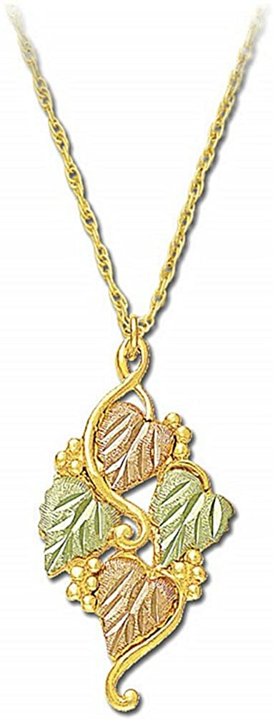 Four Leaf of Vines Pendant Necklace, 10k Yellow Gold, 12k Green and Rose Gold Black Hills Gold Motif, 18"