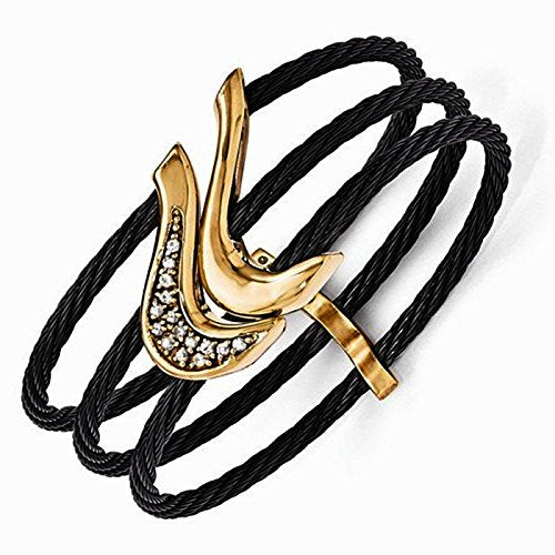 Tango Collection Black Titanium and Bronze 27mm White Sapphire Cable Flex Cuff Bangle Bracelet, 6"