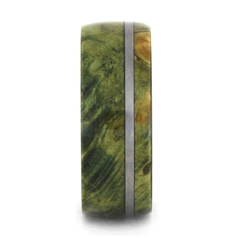 Green Box Elder Burl Wood 8mm Comfort-Fit Matte Titanium Wedding Band