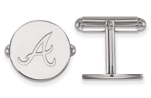 Rhodium-Plated Sterling Silver MLB Atlanta Braves Round Cuff Links,15MM