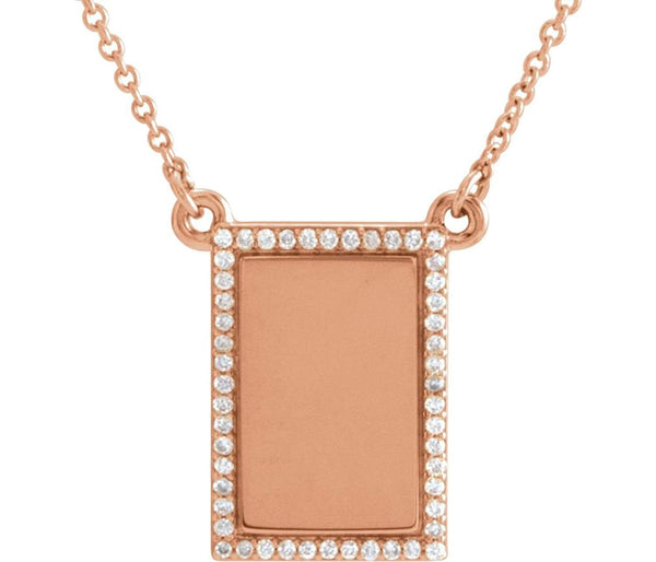 Diamond Bar Engravable Necklace, 14k Rose Gold, 18" ( 0.125 Ctw, G-H Color, I1 Clarity)