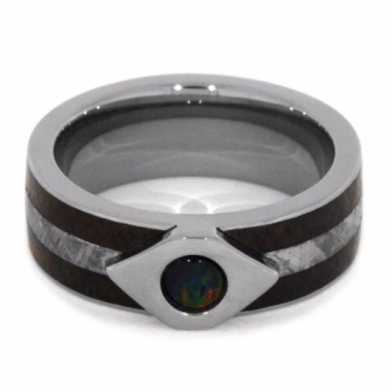 Created Black Fire Opal, Dinosaur Bone, Gibeon Meteorite 7mm Comfort-Fit Titanium Wedding Band