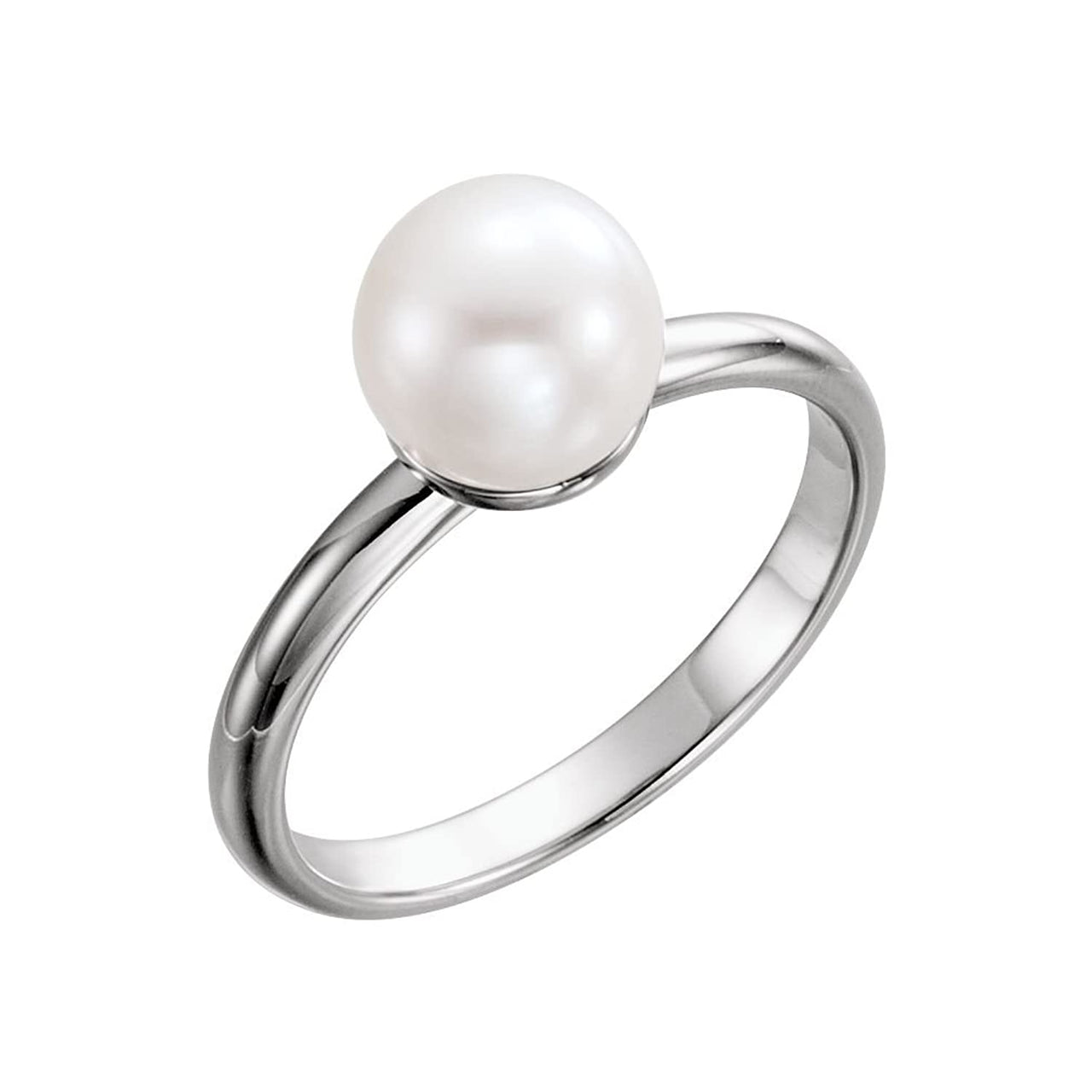 White Freshwater Cultured Pearl Solitaire Ring, Rhodium-Plated 14k White Gold (7.5-8mm) Size 7