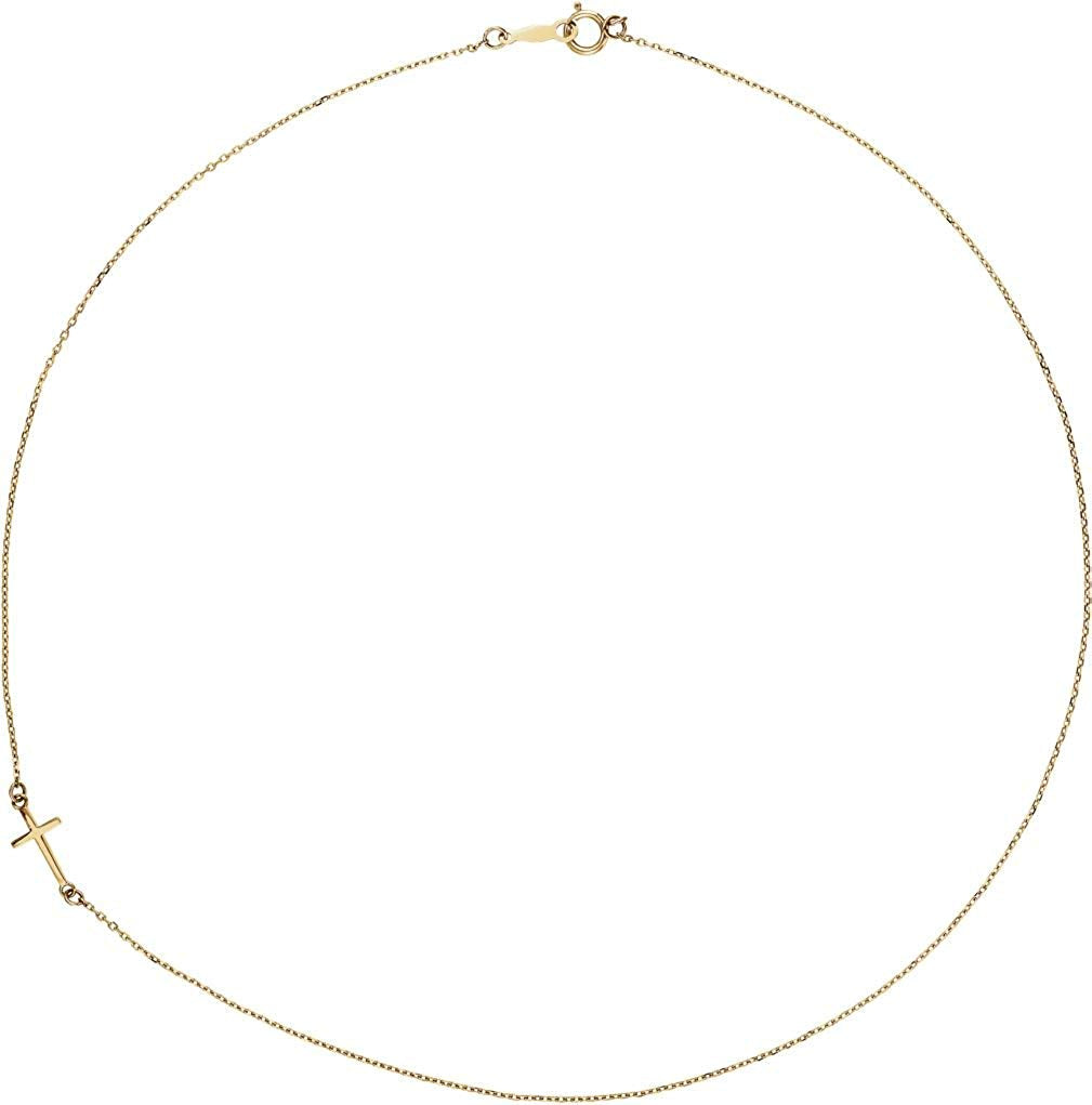 Off-Center Sideways Cross 14k Yellow Gold Necklace, 16"