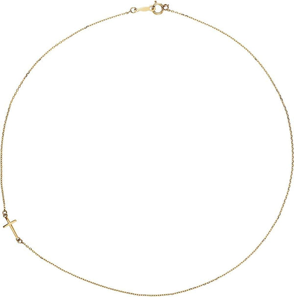 Off-Center Sideways Cross 14k Yellow Gold Necklace, 16"