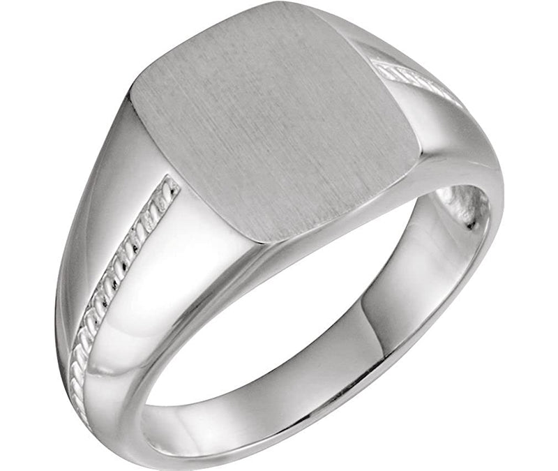 Men's Platinum Signet Rope Trim Design Ring, Size 11.25