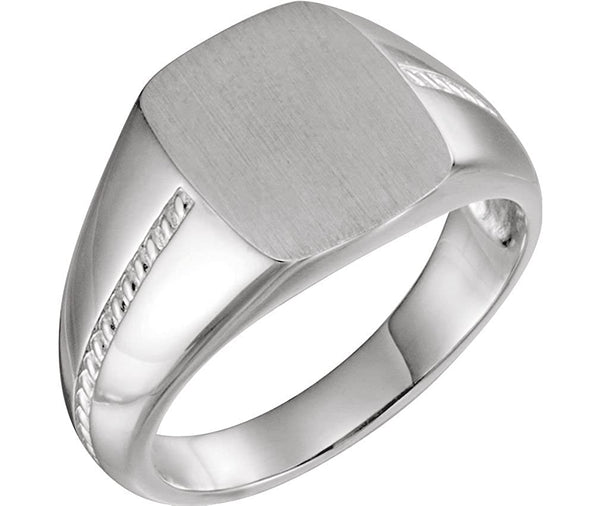 Men's Signet Rope Trim Design Ring, Rhodium-Plated 14k White Gold Size 10.5