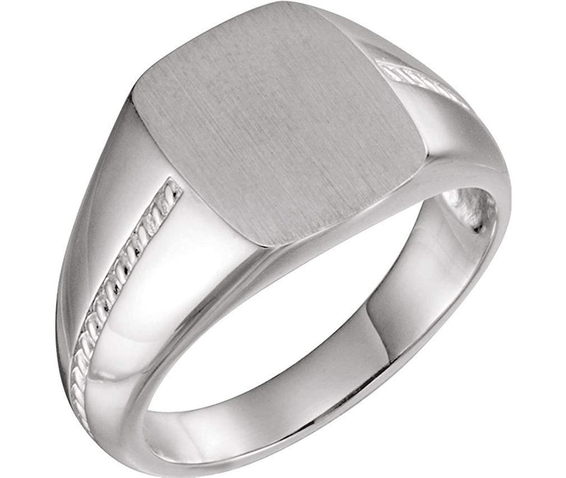 Men's Platinum Signet Rope Trim Design Ring, Size 10