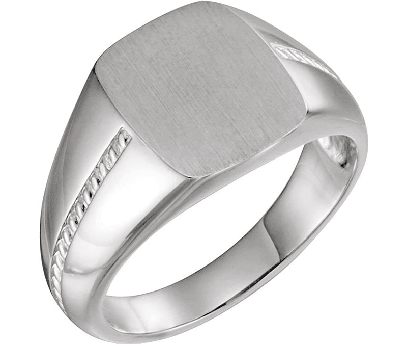 Men's Signet Rope Trim Design Ring, Sterling Silver, Size 9.5