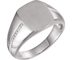 Men's Platinum Signet Rope Trim Design Ring, Size 12.25