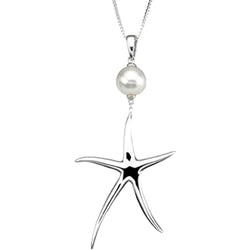 White Freshwater Cultured Pearl and Starfish Sterling Silver Pendant Necklace, 18" (8.50-9.00MM)