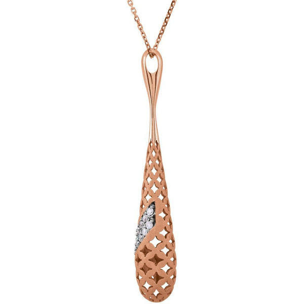 20-Stone Diamond 14k Rose Gold Pierced Teardrop Pendant Necklace, 18" (.33 Cttw)