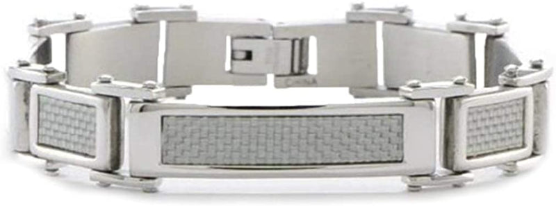 Men's Brushed and Polished Stainless Steel 10 mm Grey Carbon Fiber Inlay Bracelet, 8.25 Inches