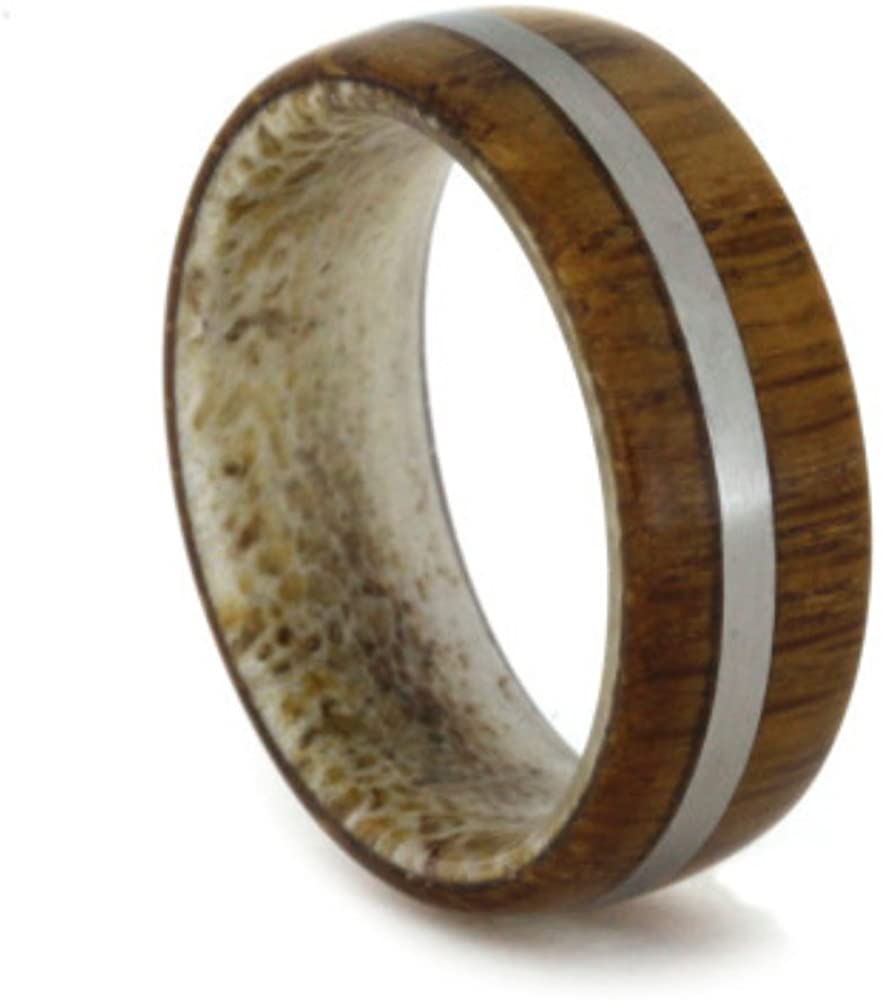 Lyptus Wood, Matte Titanium 6.5mm Comfort-Fit Deer Antler Band