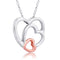 Three Heart Pendant Necklace, Rhodium Plated Sterling Silver, 10k Rose Gold, 18" to 22"