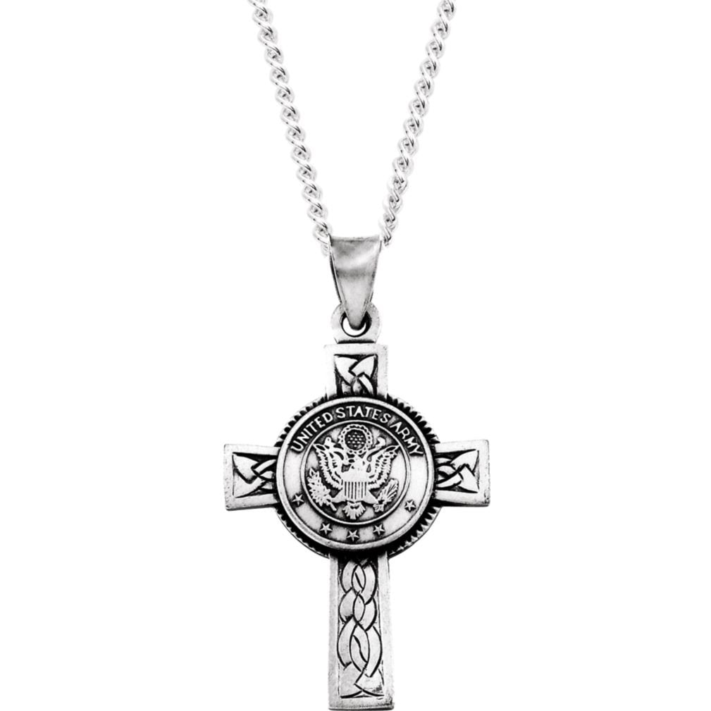 The Men's Jewelry Store U.S. Army Halo Cross Sterling Silver Pendant Necklace, 24"