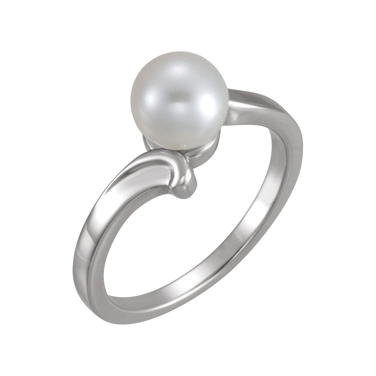 Platinum White Freshwater Cultured Pearl Ring (7.00-7.50 mm) Size 7.25