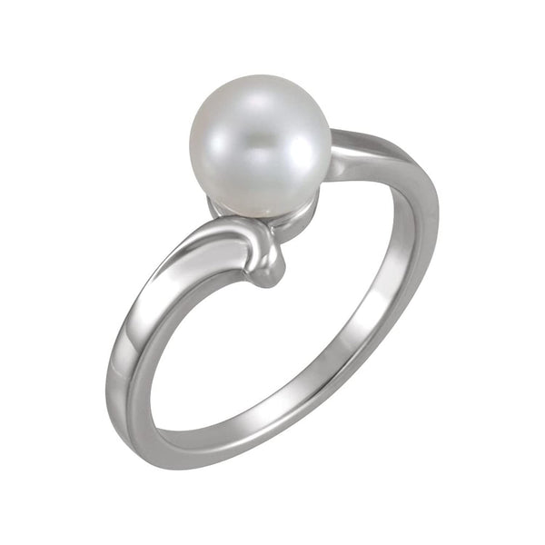 Platinum White Freshwater Cultured Pearl Ring (7.00-7.50 mm) Size 7.25