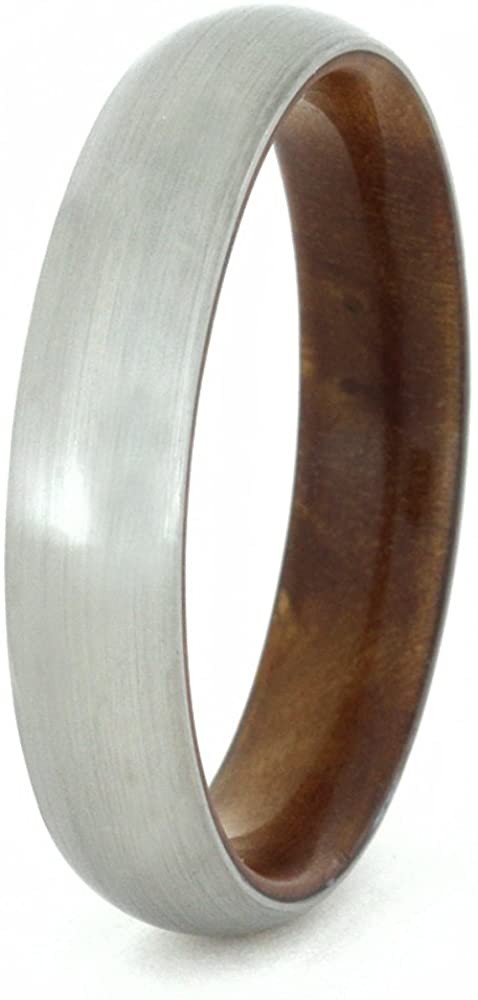 Sindora Wood Ring with Brushed Titanium Overlay, 5mm Comfort-Fit Wedding Band, Size 11.75