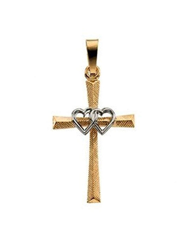 Two-Tone Intertwined Hearts Cross 14k Yellow and White Gold Pendant (20X14MM)