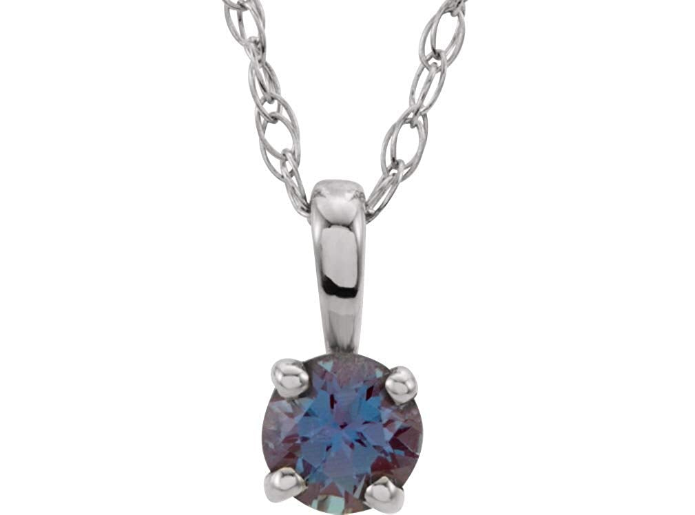 Children's Imitation Alexandrite 'June' Birthstone Sterling Silver Pendant Necklace, 14"