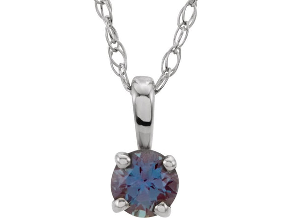 Children's Chatham Created Alexandrite 'June' Birthstone 14k White Gold Pendant Necklace, 14"