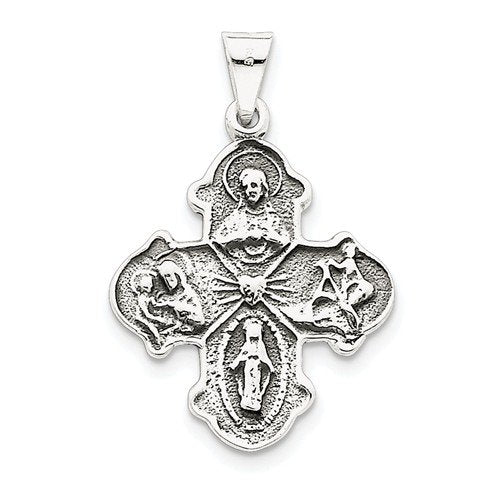 Sterling Silver Antiqued 4-Way Cross Medal (36X35MM)